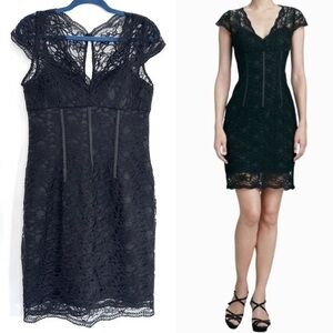 Aidan Mattox Black Lace Dress Illusion Corset Cocktail Whimsigoth Vamp Size 6